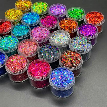 Laser Holographic Glitter Flakes Set – 24 Chunky Colors