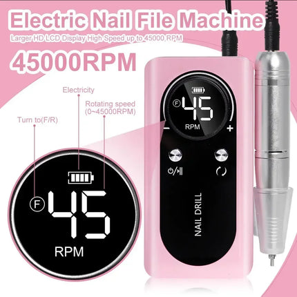 45,000RPM Professional Nail Drill – Rechargeable Metal E-File with HD Display