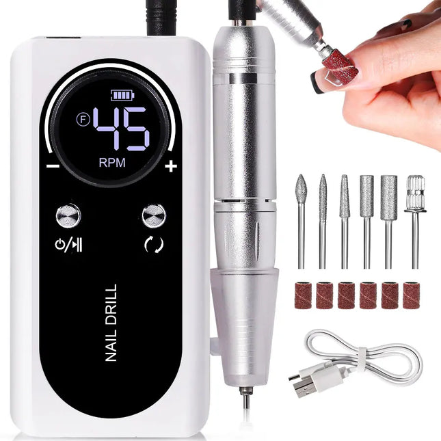 45,000RPM Rechargeable Nail Drill – Low-Noise LCD Professional E-File