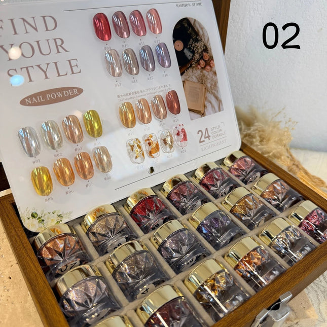 Moonlight Mirror Nail Powder Set – 24 Colors Glitter