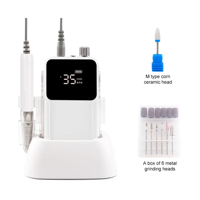 35,000RPM Cordless Nail Drill – Brushless Desktop Electric E-File