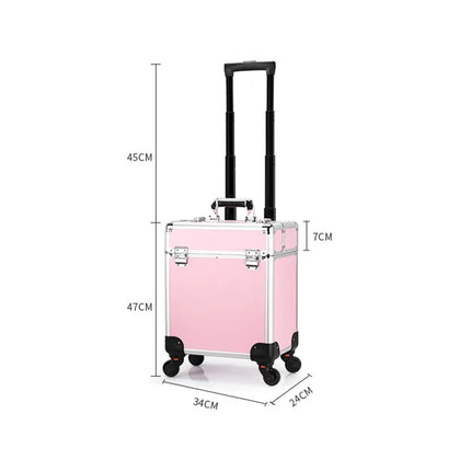 Professional Aluminum Cosmetic Trolley – Lockable Case with Trays