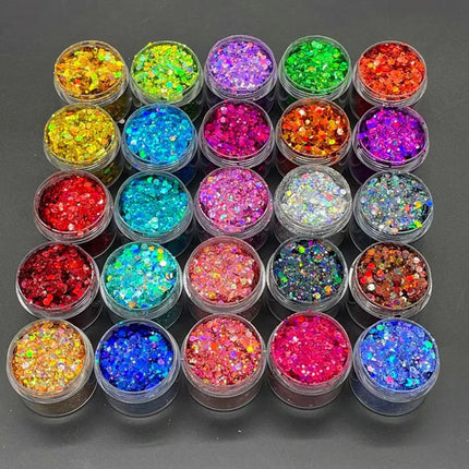 Laser Holographic Glitter Flakes Set – 24 Chunky Colors