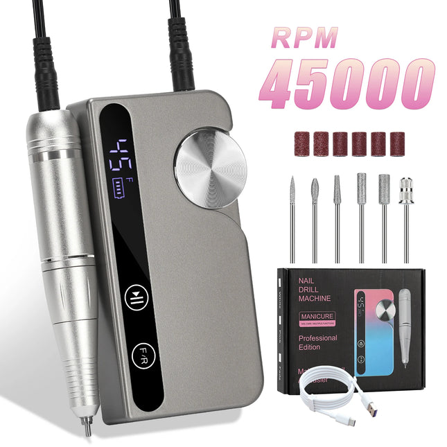 45,000RPM Professional Nail Drill – Portable LCD Electric E-File