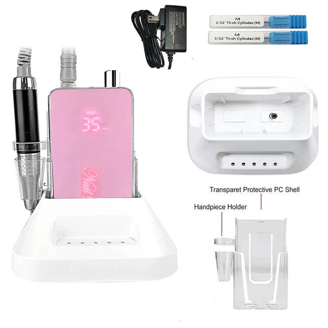 Pink Nail Drill – Rechargeable Brushless Polisher Set