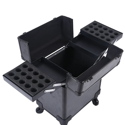 Professional Aluminum Cosmetic Trolley – Lockable Case with Trays
