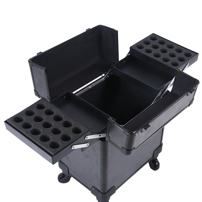 Professional Aluminum Cosmetic Trolley – Lockable Case with Trays