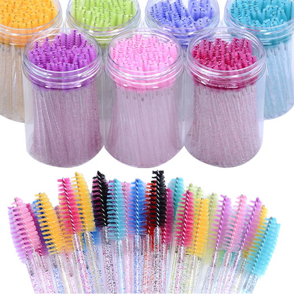 50pcs Eyelash & Eyebrow Brush Spoolies with Case