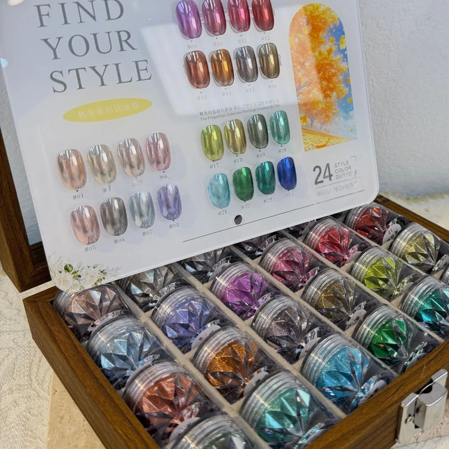 Moonlight Mirror Nail Powder Set – 24 Colors Glitter