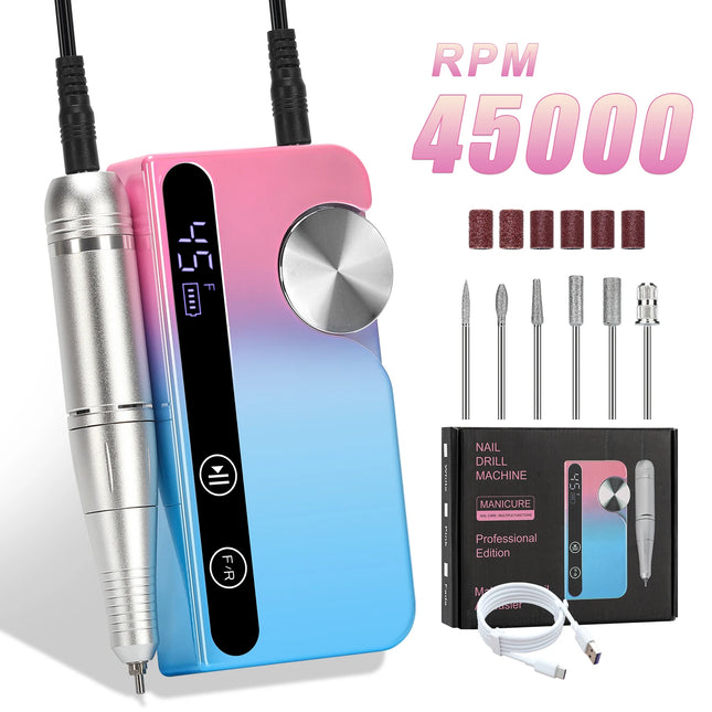 45,000RPM Professional Nail Drill – Portable LCD Electric E-File