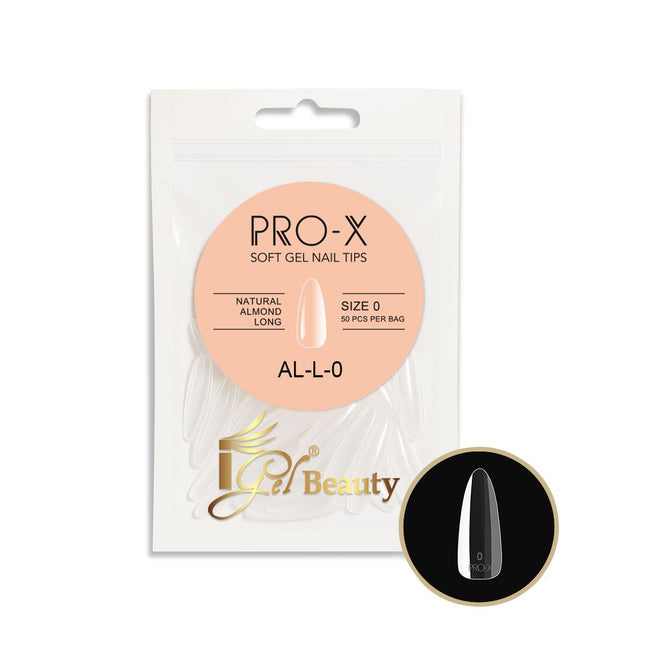 iGel PRO-X Soft Gel Nail Tips 21 - Natural Almond Long Size 00-9 (Refill Bag)