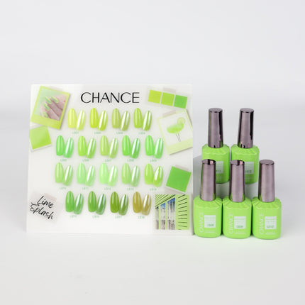 Chance Lime Splash Collection 0.5oz - 18 Colors w/ 1 Counter Display, 3 Chance No Wipe Top Coat 0.5oz & 1 Cre8tion White Pearl Chrome
