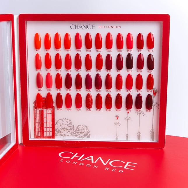 Chance Red London Collection 0.5oz - 48 Colors w/ 1 Color Booklet, 1 Color Board & 1 Cre8tion Polka Dot Filing Machine