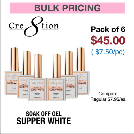Cre8tion Soak Off Gel - Super White 0.5oz (HEMA/TPO Free)