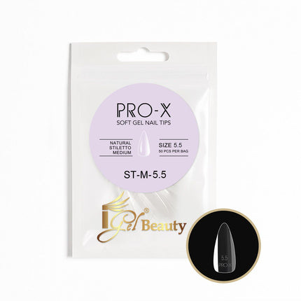iGel PRO-X Soft Gel Nail Tips 08 - Natural Stiletto Medium Size 00-9 (Refill Bag)