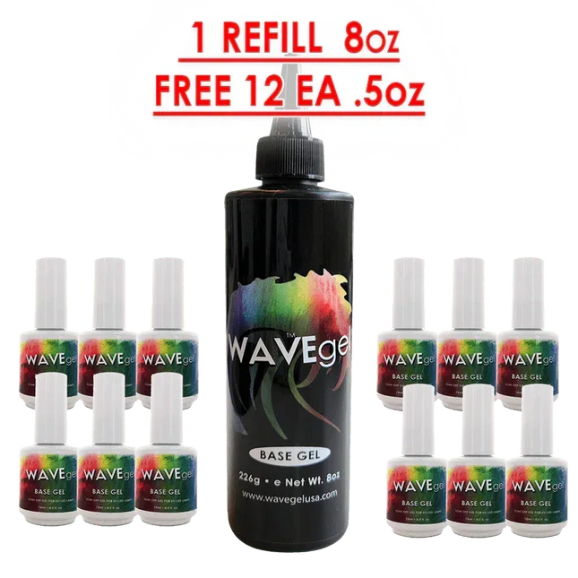 WAVE Gel Base Coat Refill 8oz & 12 Bottles 0.5oz - TTT Nails Supply