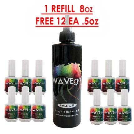 WAVE Gel Base Coat Refill 8oz & 12 Bottles 0.5oz - TTT Nails Supply
