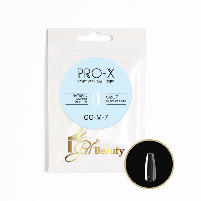 iGel PRO-X Soft Gel Nail Tips 14 - Natural Coffin Medium Size 00-9 (Refill Bag)