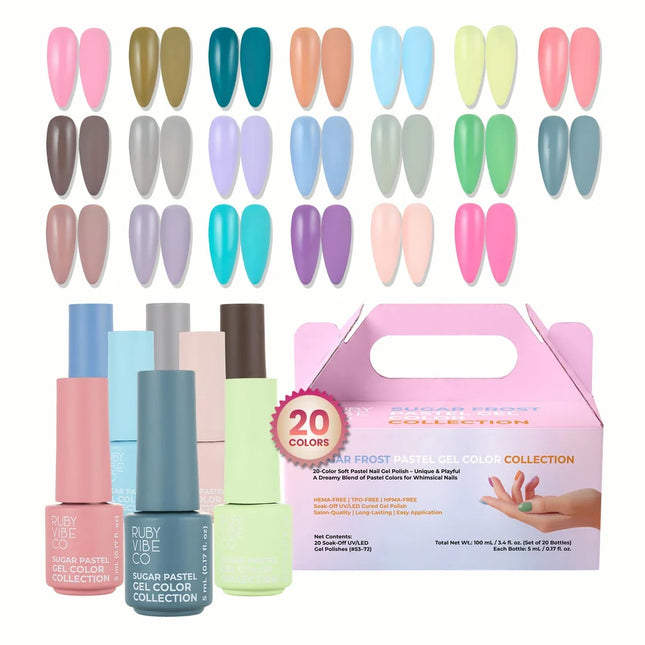 Ruby Vibe Co - Sugar Frost Pastel Gel Color Collection – 20 Colors Set